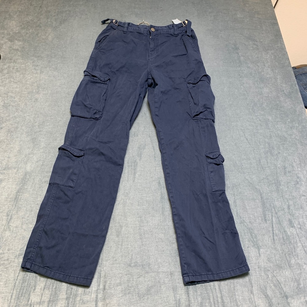 Stradivarius Cargo Pants Mens 38 Blue Belted Waist Straight Leg Outdoor Hiking
